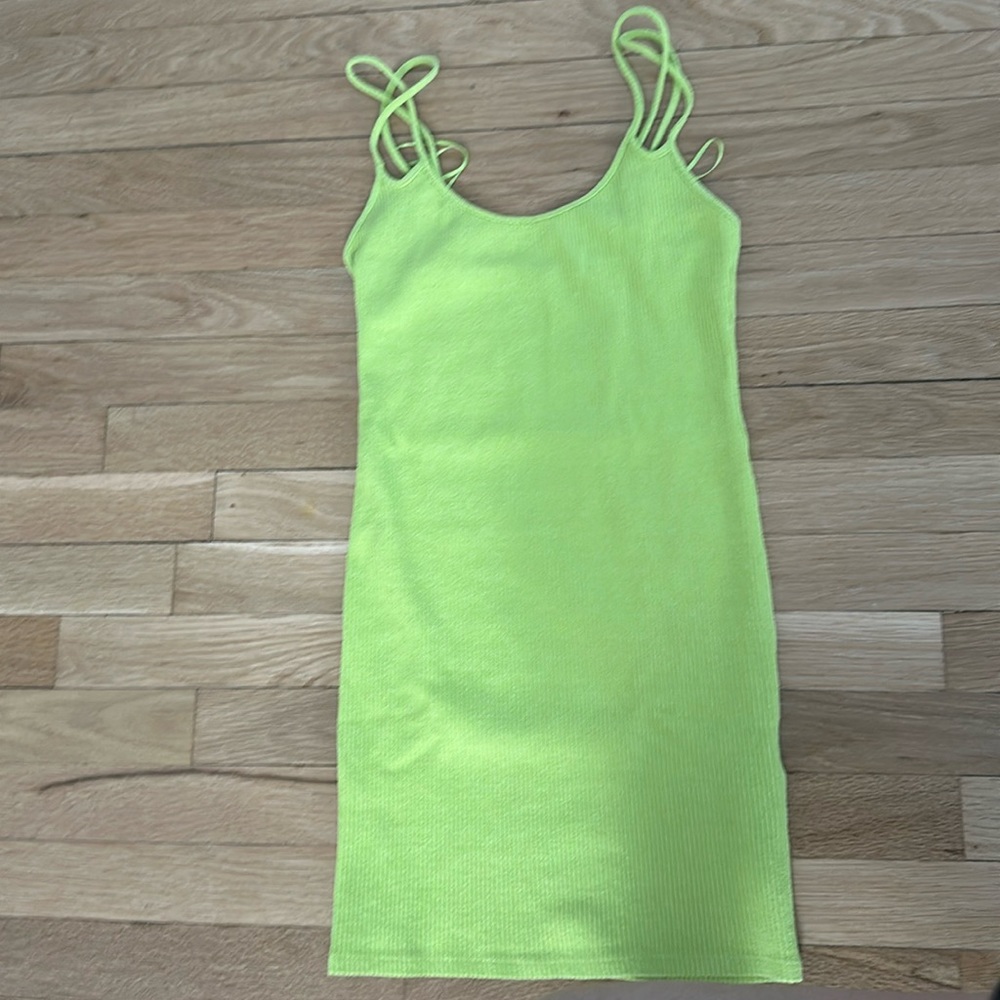 Small ZARA Bodycon Ribbed Material Dress in Key Lime Green